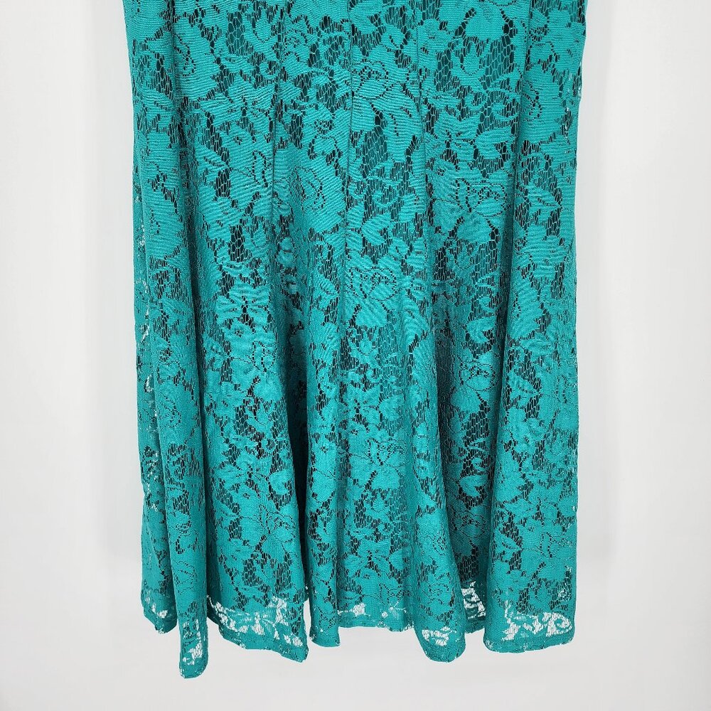 3/$25 134 Danny & Nicole Lace Dress 8 Fit & Flare Sleeveless Cocktail Teal M - Picture 5 of 9